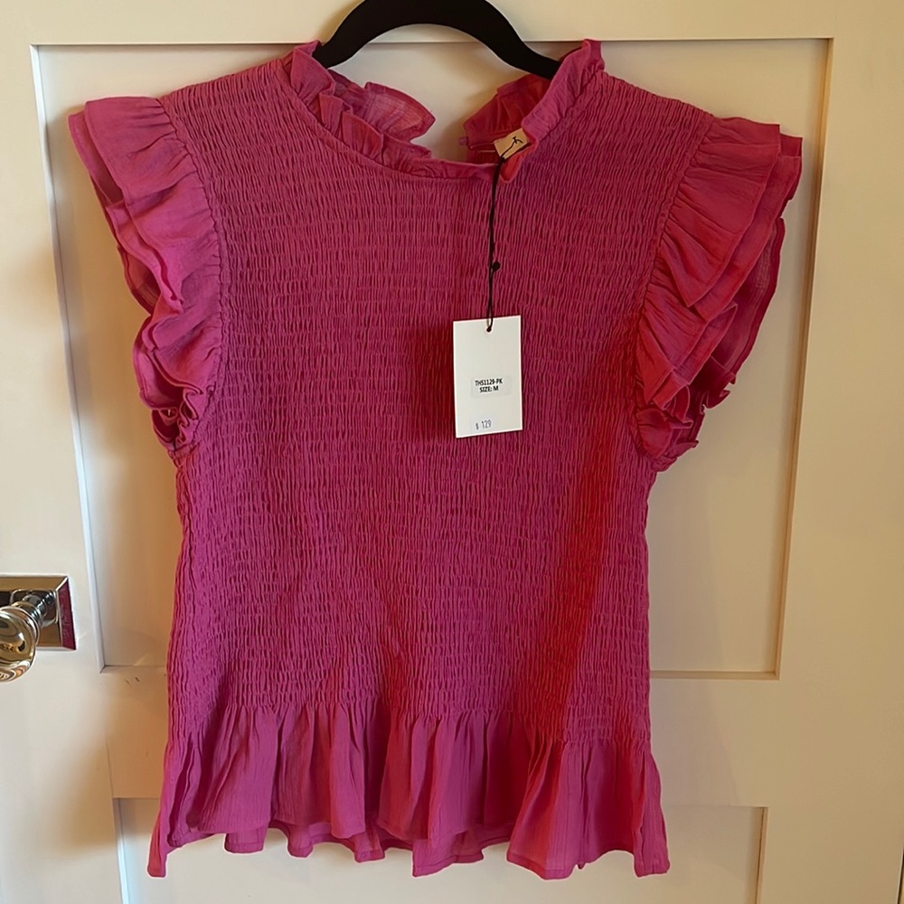 THML flutter ruffle sleeve pink top